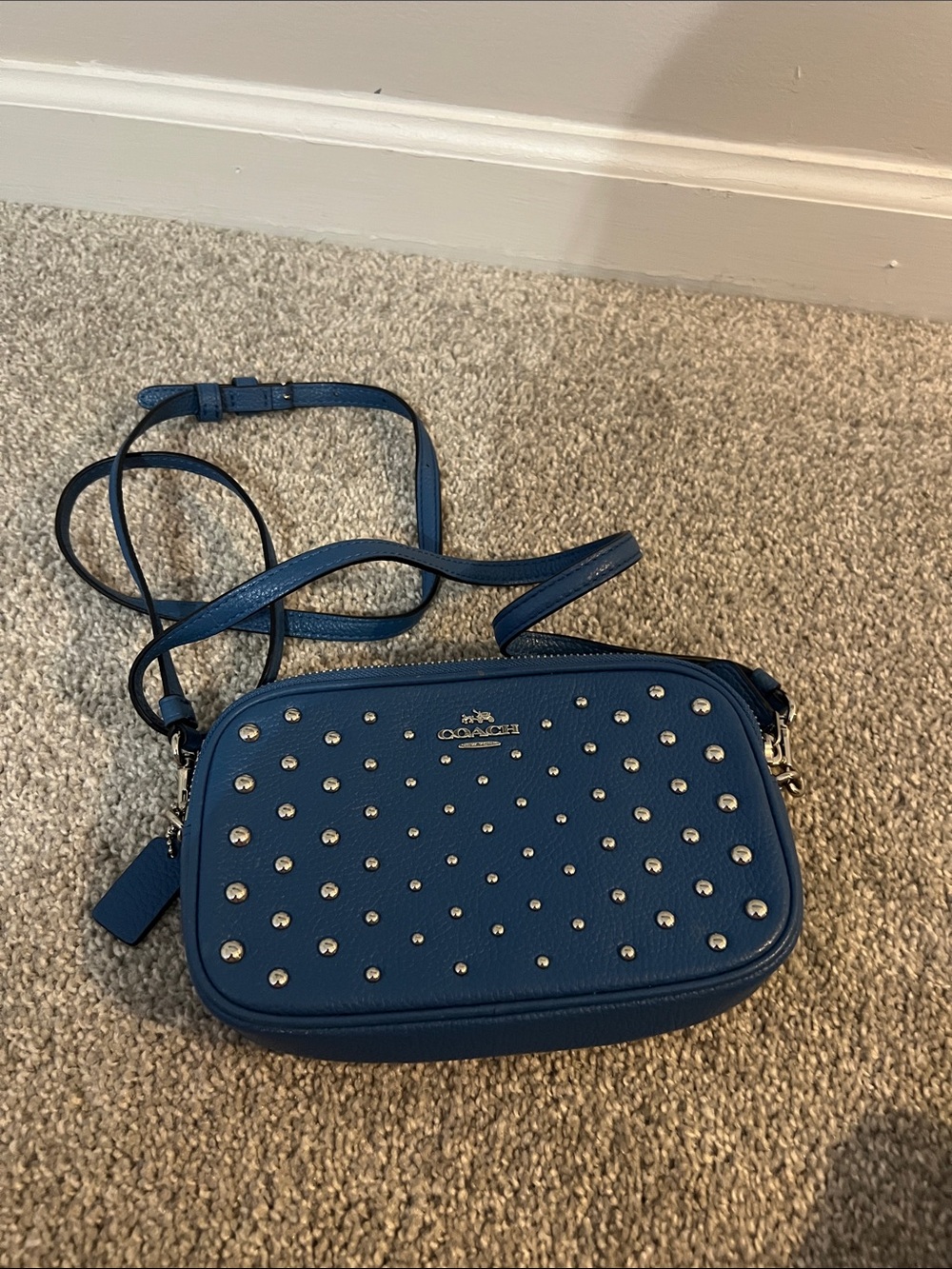 Coach Blue Leather Studded Crossbody